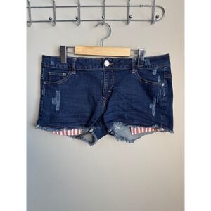 Pool Jeans Distressed Cut Off Denim Shorts Dark Wash Frayed Hem Size 11 Festival